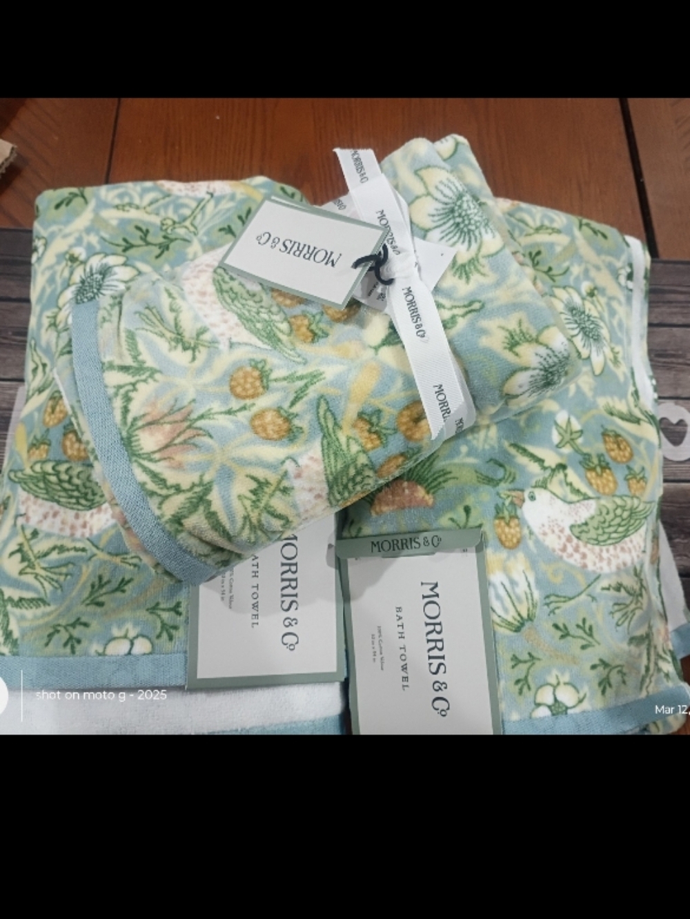 4 pc William Morris Strawberry Thief Floral Velour Bath Towel Set